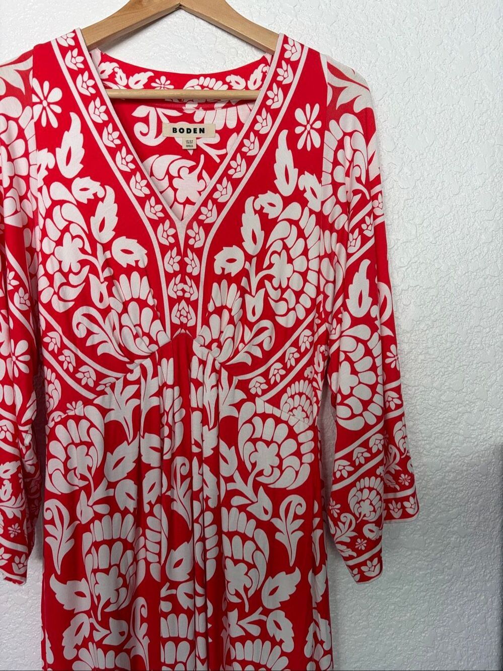 Boden Nell Kimono Midi Jersey Dress Bright Cherry, Ornate Floret Size 8 - Picture 6 of 12